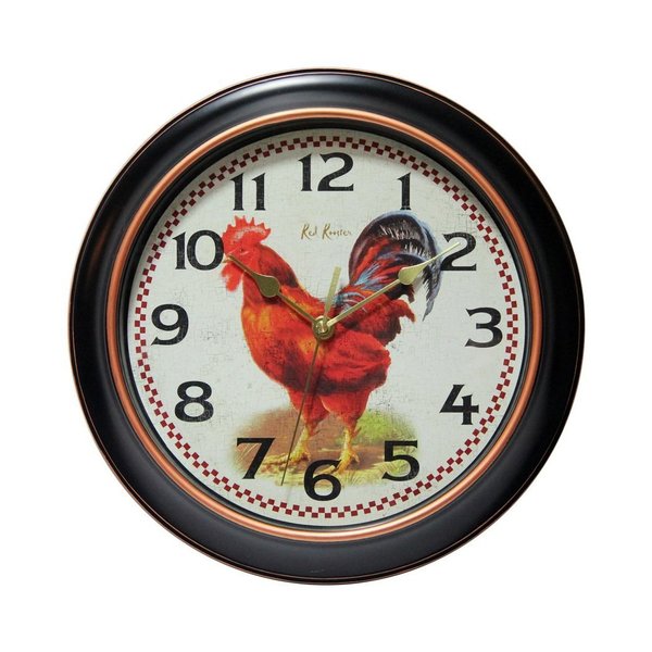 Infinity Instruments Red Rooster - 12" Round Black Finish Case w/ Rose Gold Accent Bezel Rooster Design Dial 14877BG-3521